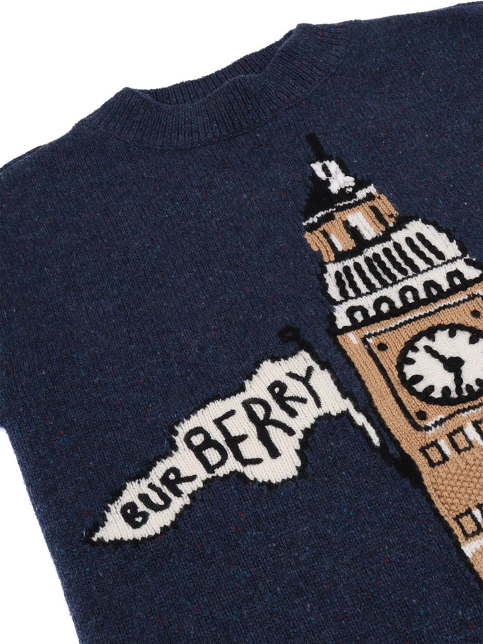Kid Boy Knits Blue Wool Merino Crewneck