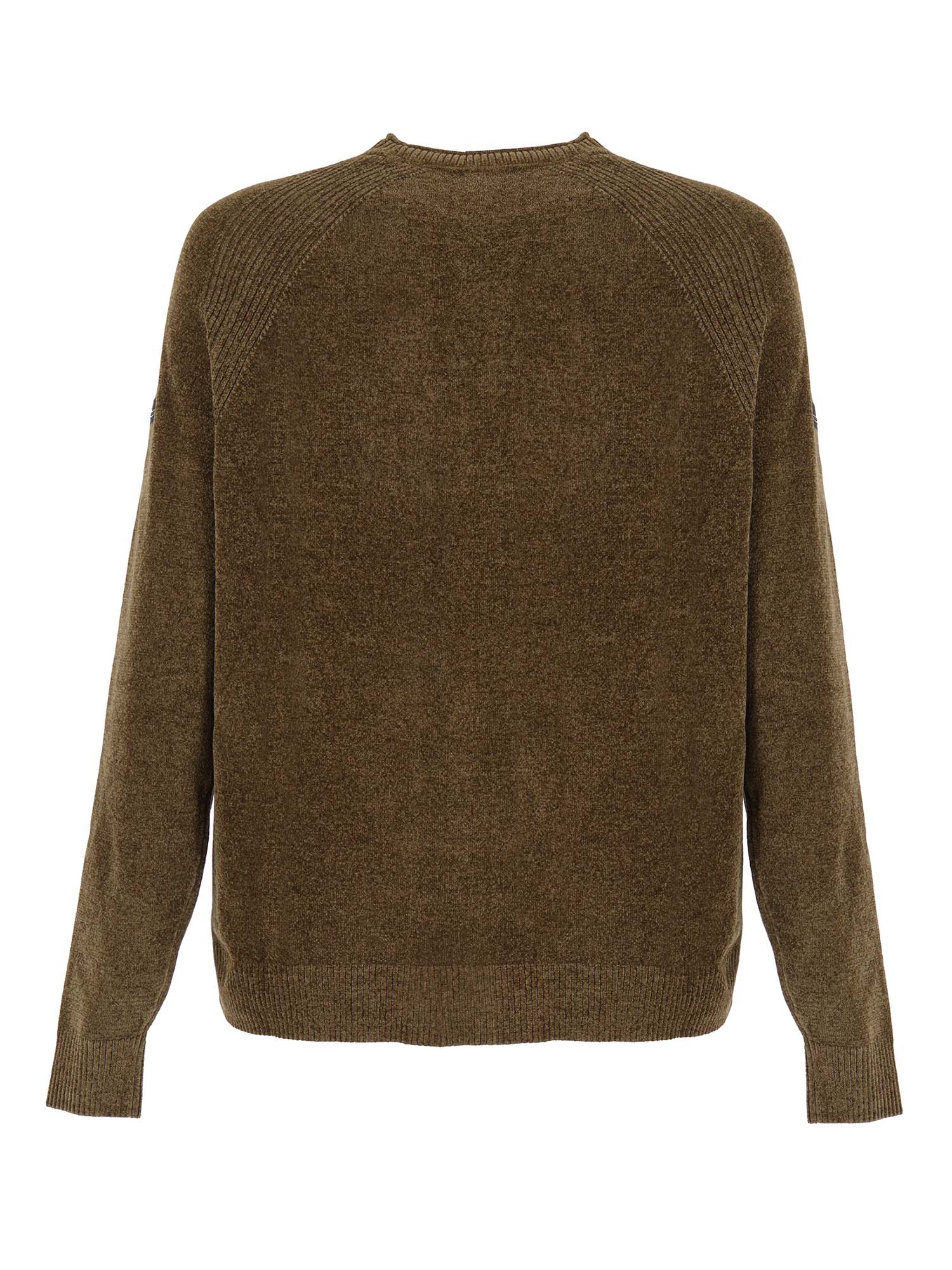 Velvet Round Knit Green Polyester Elastane Crewneck