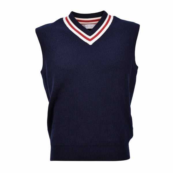 Brunello Cucinelli Mens Navy Cashmere V-Neck Vest Blue Clothing