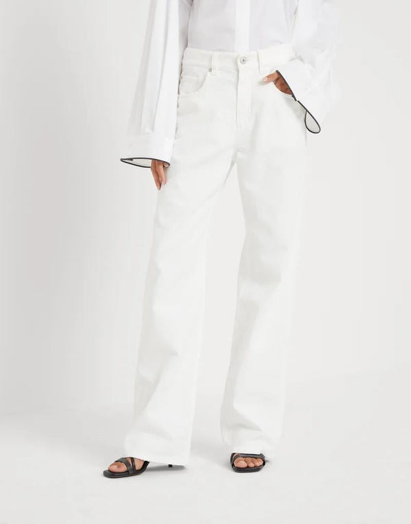 Brunello Cucinelli Womens White Wide Leg Trousers