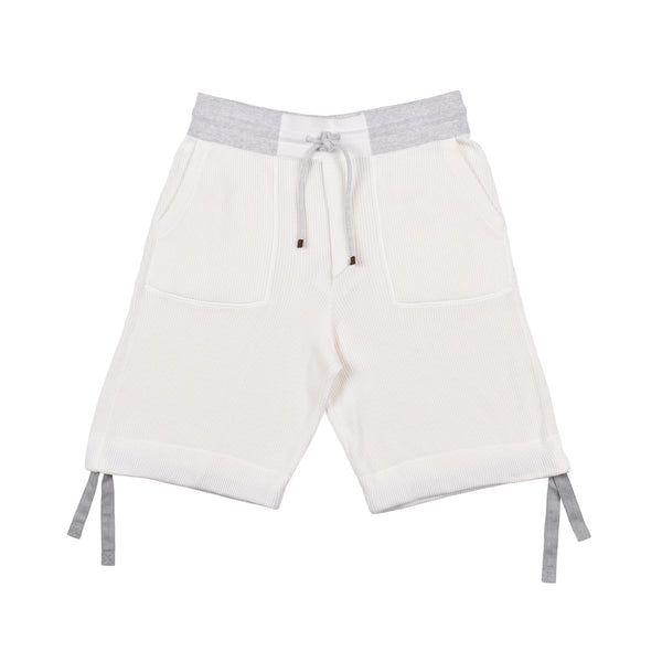 Brunello Cucinelli Mens Cream Ribbed Cotton Shorts