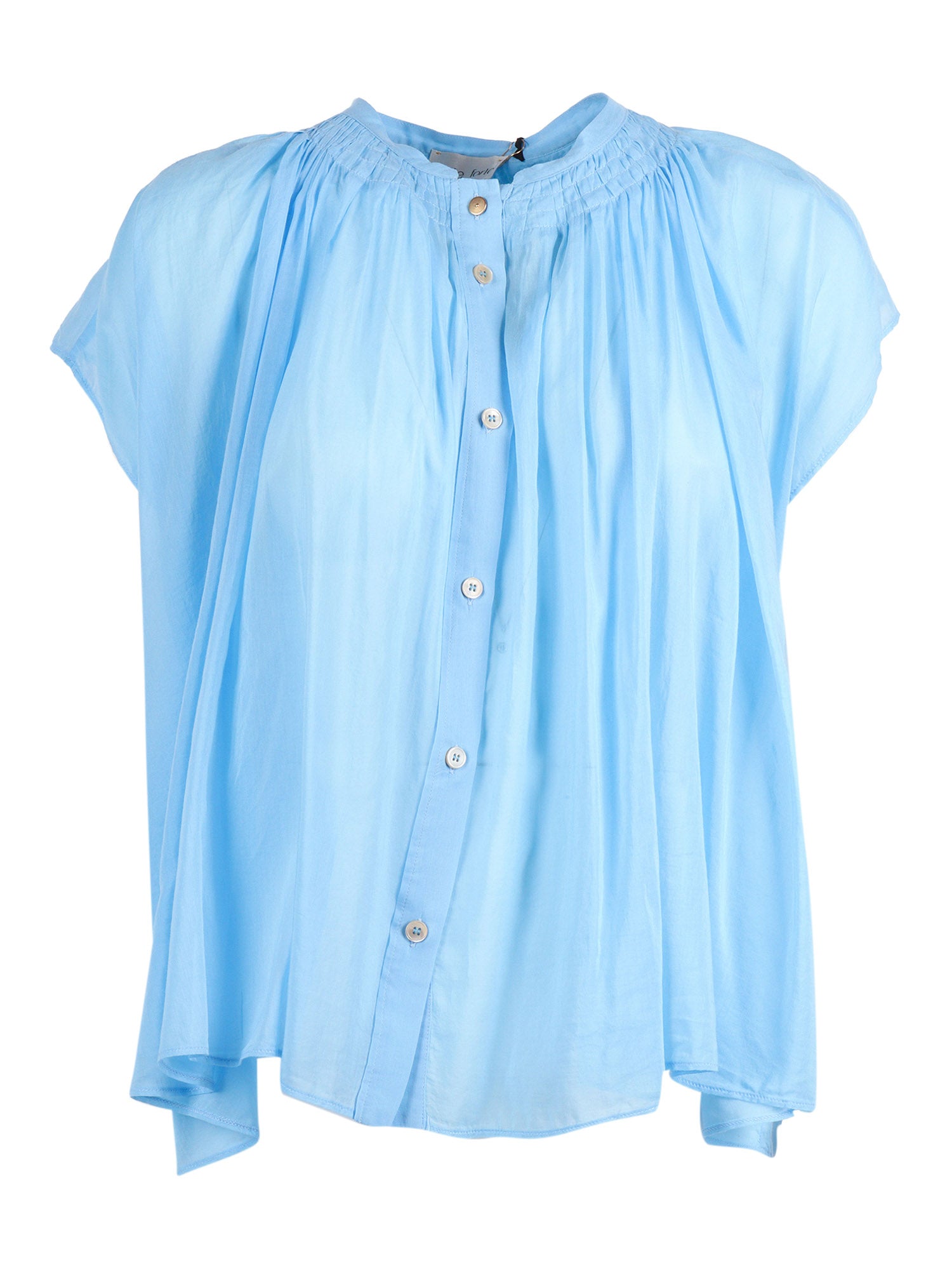 Sleeveless Bohemian Shirt Cotton-Silk Voile Turquoise Cotton Silk