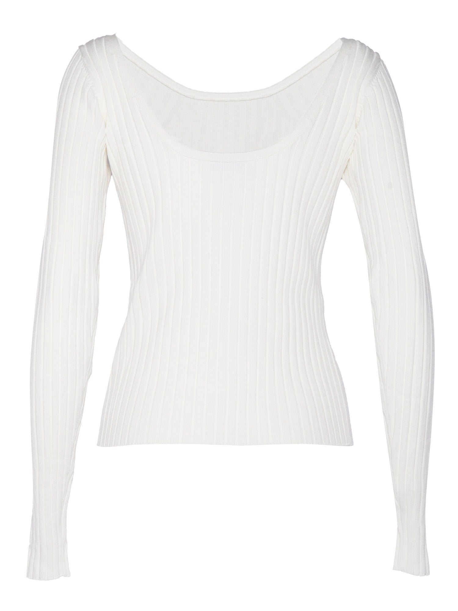 Wide Neck Pullover White Viscose Polyamide Crewneck