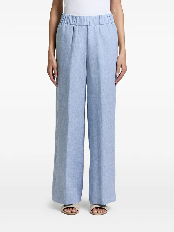 Peserico Linen-blend with slub texture trousers in light blue
