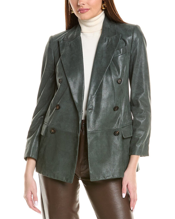 Brunello Cucinelli Womens Dark Green Leather Blazer Clothing