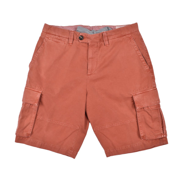 Brunello Cucinelli Mens Rust Cotton Cargo Shorts Orange