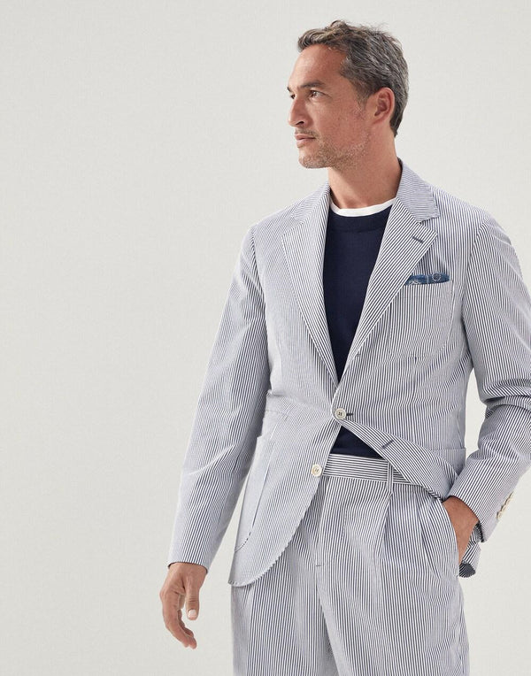 Brunello Cucinelli Mens Blue White Striped Blazer One Color Clothing