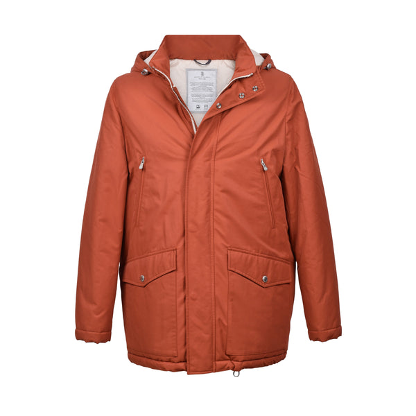 Brunello Cucinelli Mens Rust Cotton Blend Puffer Jacket Orange Clothing