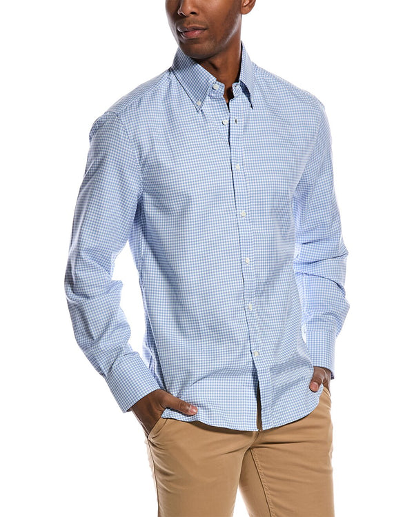 Brunello Cucinelli Mens White Blue Checked Cotton Lyocell Shirt