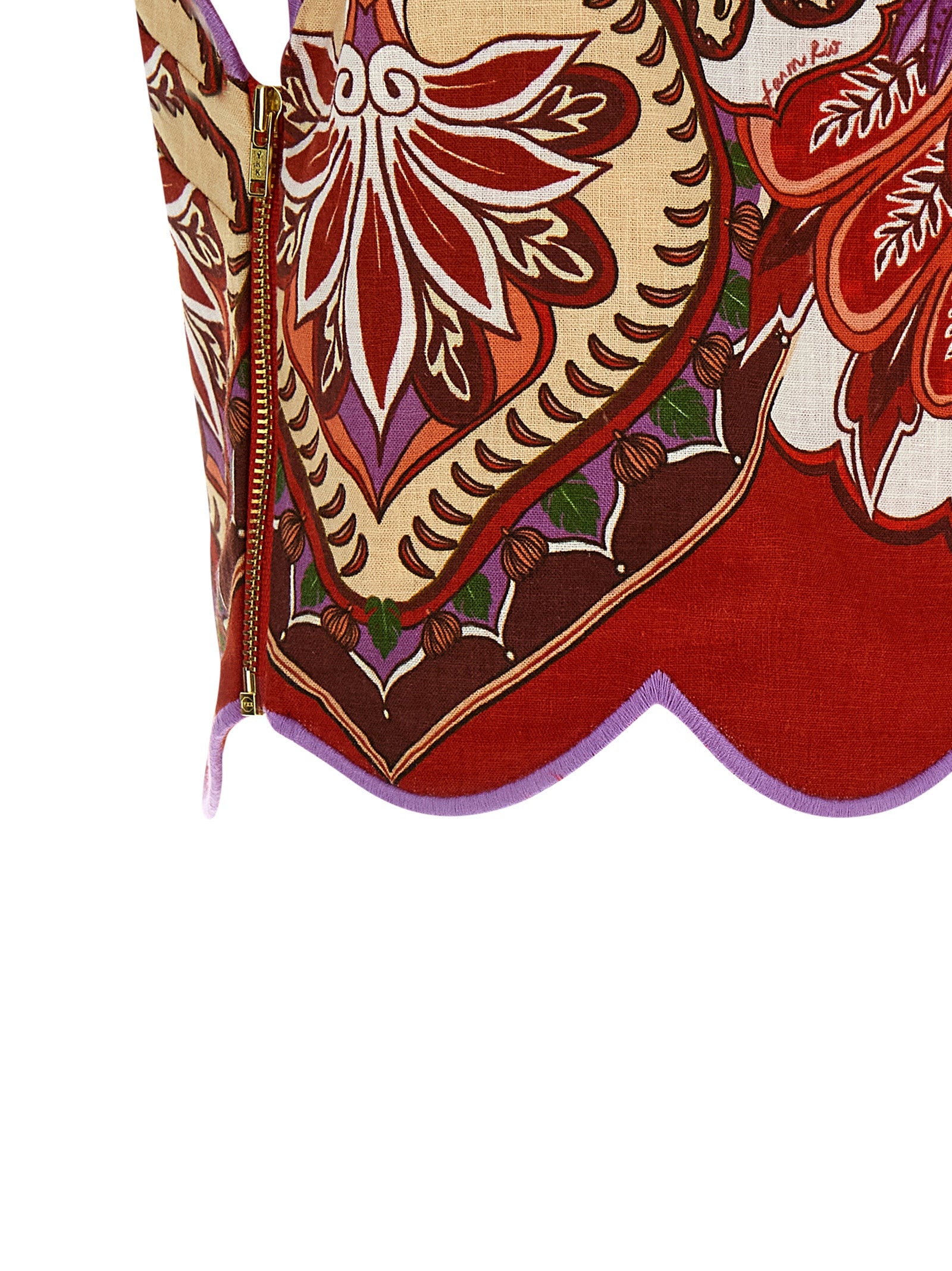 Red Odara Scallops Top Linen Tops