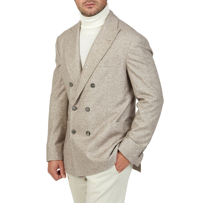 Double-Breasted Wool Jacket Beige Cashmere Silk