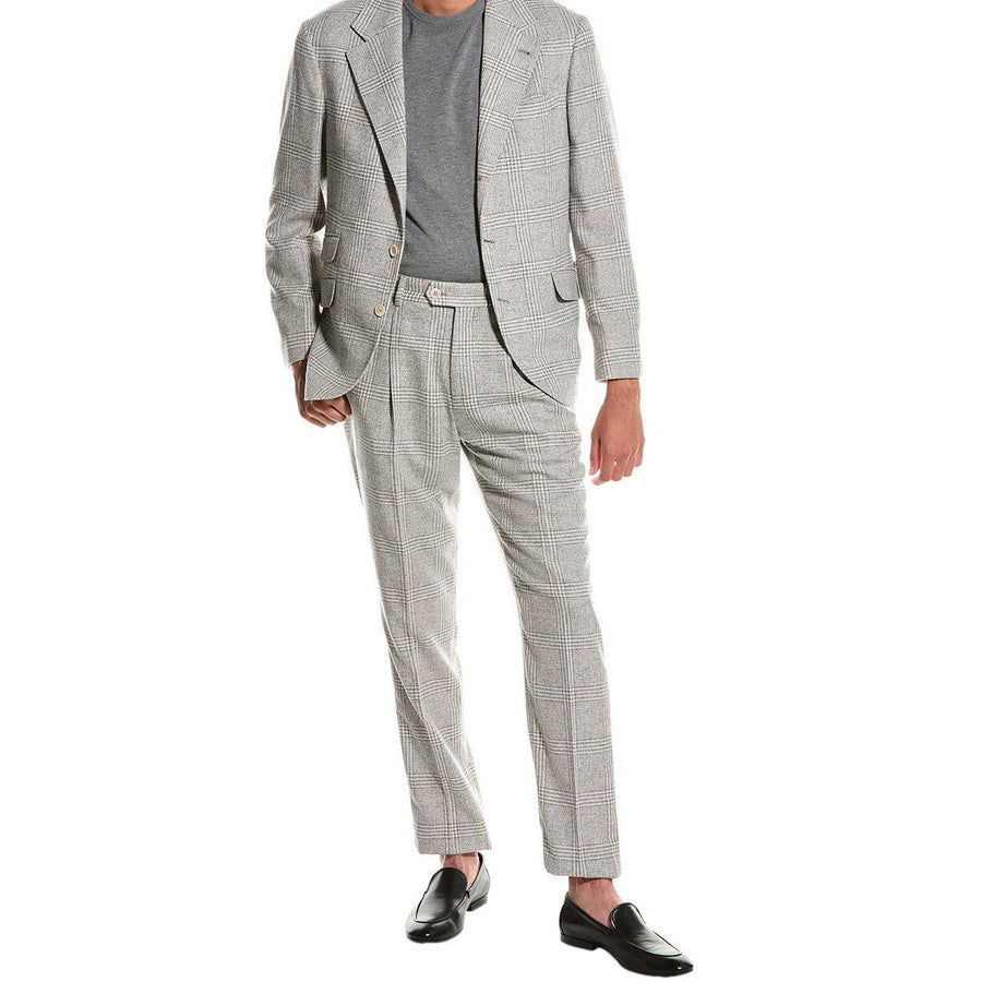 Brunello Cucinelli Mens Light Grey Wool Suit Cream