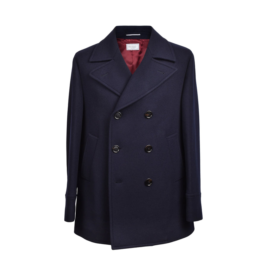 Brunello Cucinelli Mens Navy Wool Pea Jacket Clothing