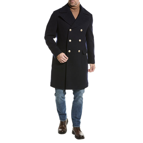 Brunello Cucinelli Mens Navy Wool Blend Double-Breasted Peacoat Clothing