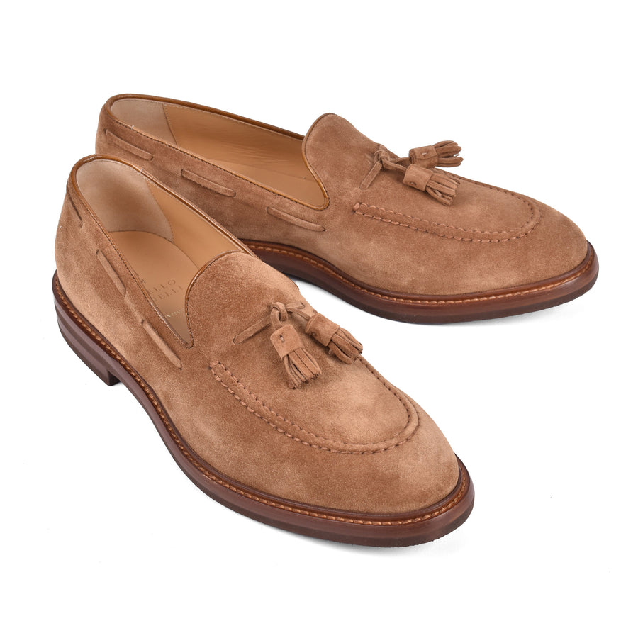 Brunello Cucinelli Mens Light Brown Suede Tassel Loafers