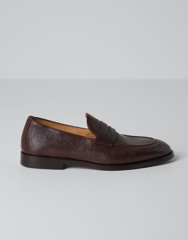 Brunello Cucinelli Mens Chestnut Leather Penny Loafer Shoe Brown