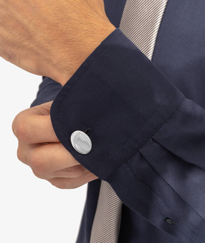 Oval Plain Cufflinks With Engraved Symbols Silver