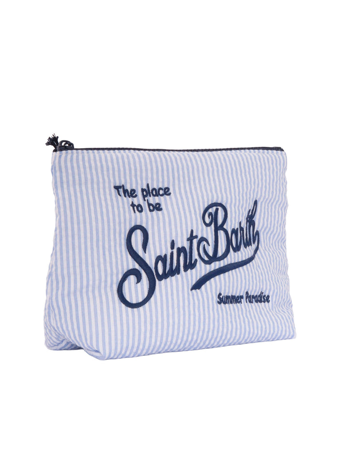 Aline Seersucker-Stripes 31 Emb Light Blue Cotton Polyester Handbag