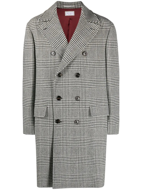 Brunello Cucinelli Mens Black White Wool Coat Clothing