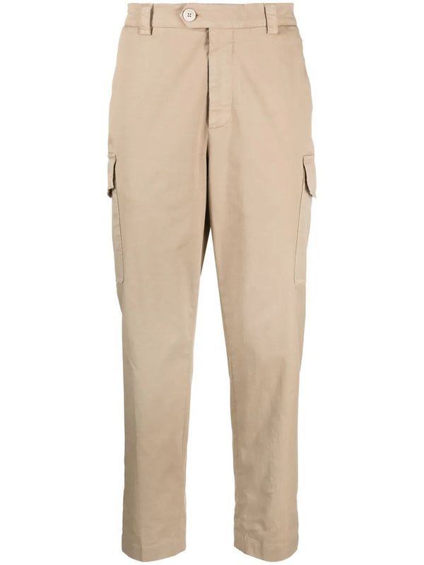 Brunello Cucinelli Mens Beige Cargo Style Cotton Trousers