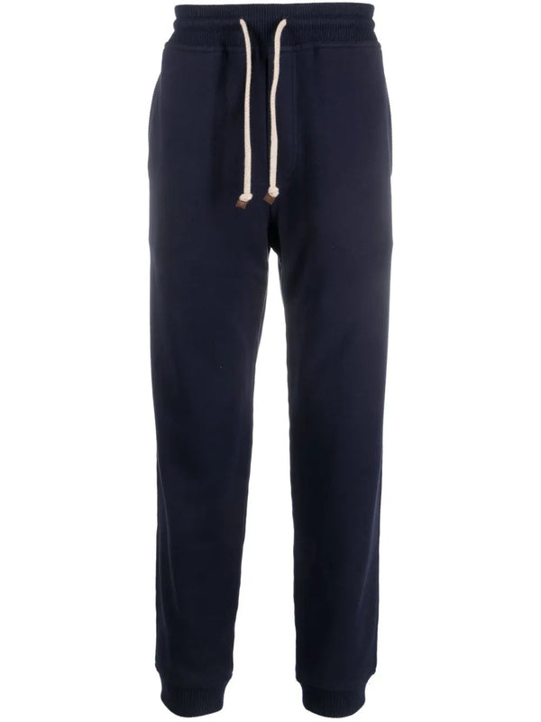 Brunello Cucinelli Mens Navy Knit Drawstring Trousers Blue