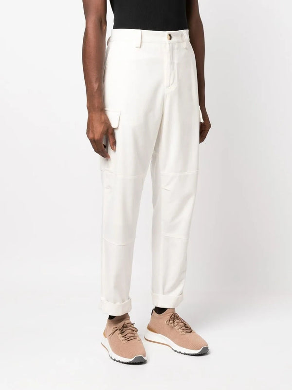 Brunello Cucinelli Mens Cream Relaxed Cargo Trousers White