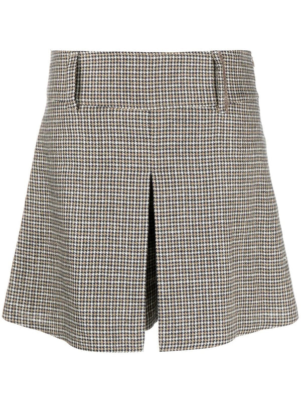 Brunello Cucinelli Womens Houndstooth Pleated Tailored Shorts Neutrals