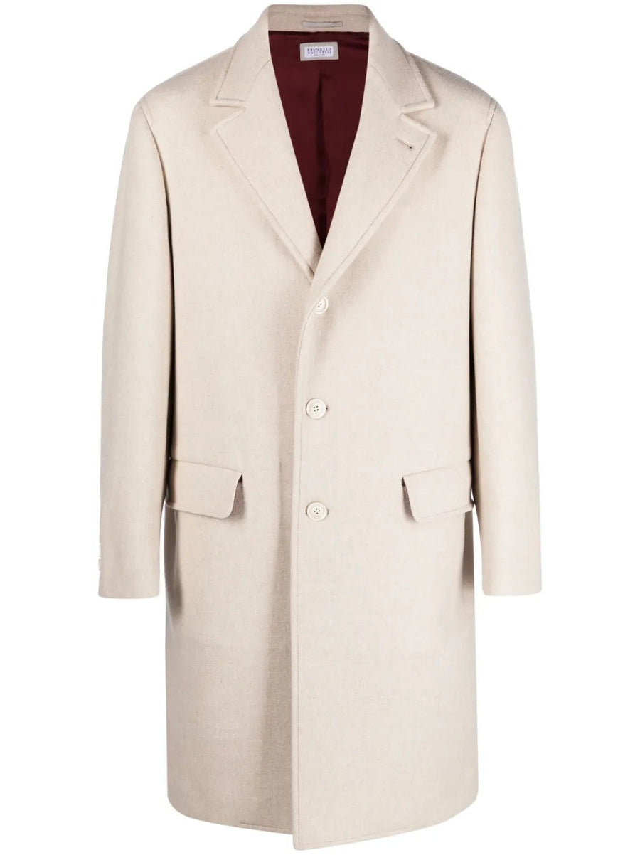 Brunello Cucinelli Mens Off White Single Breasted Coat Clothing