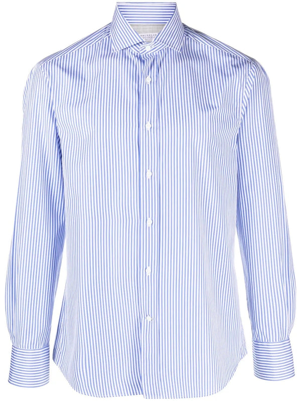 Brunello Cucinelli Mens Blue Striped Button-Down Shirt