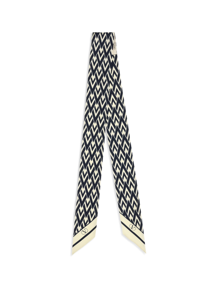 Silk Scarf Tout La V Ivory-Navy Ivory/navy