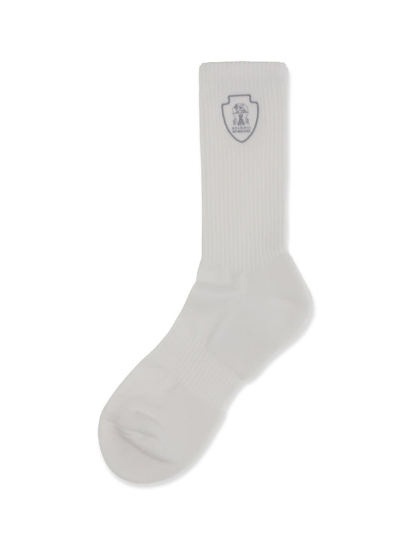 Ribbed Cotton Knit Socks Bianco+grigio Chiaro