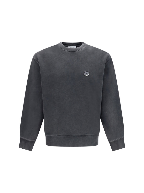 Crewneck Sweater Fox Head Faded Black Cotton Sweatshirts