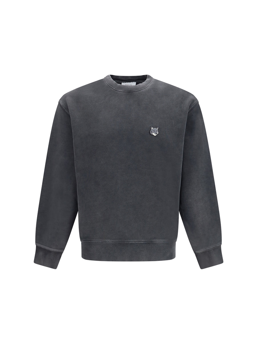 Crewneck Sweater Fox Head Faded Black Cotton Sweatshirts