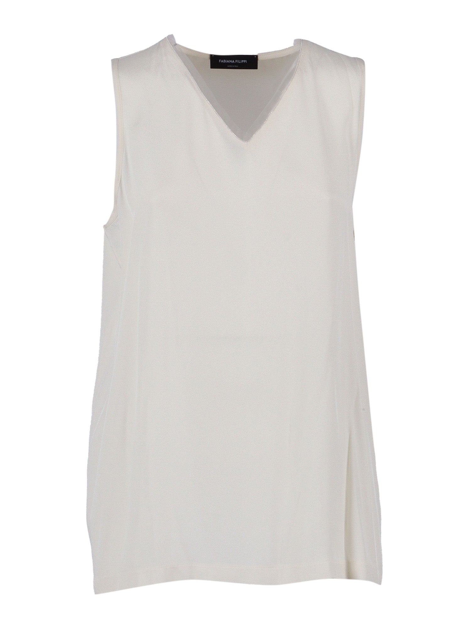 Enver Satin Front Back Top With Filo Diamante Detail White Acetate Viscose