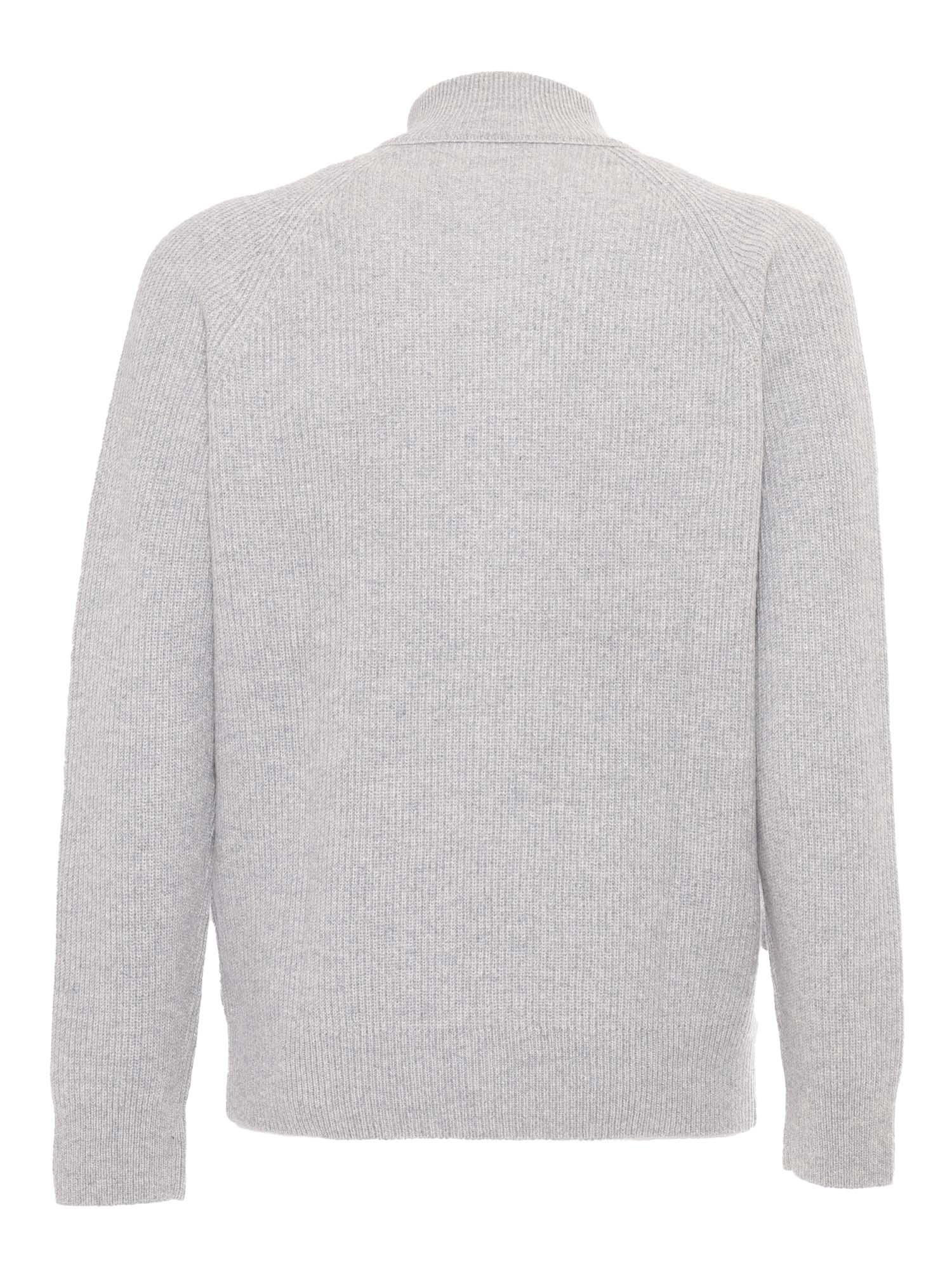 T Neck Full Zip Cardigan Grey Cashmere Turtleneck
