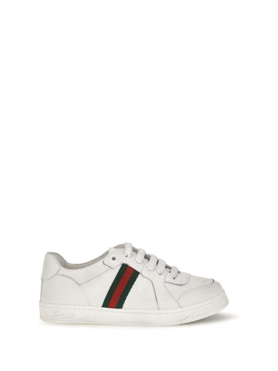 Leather Sneakers With Web Detail For Boy Great White/v.r.v
