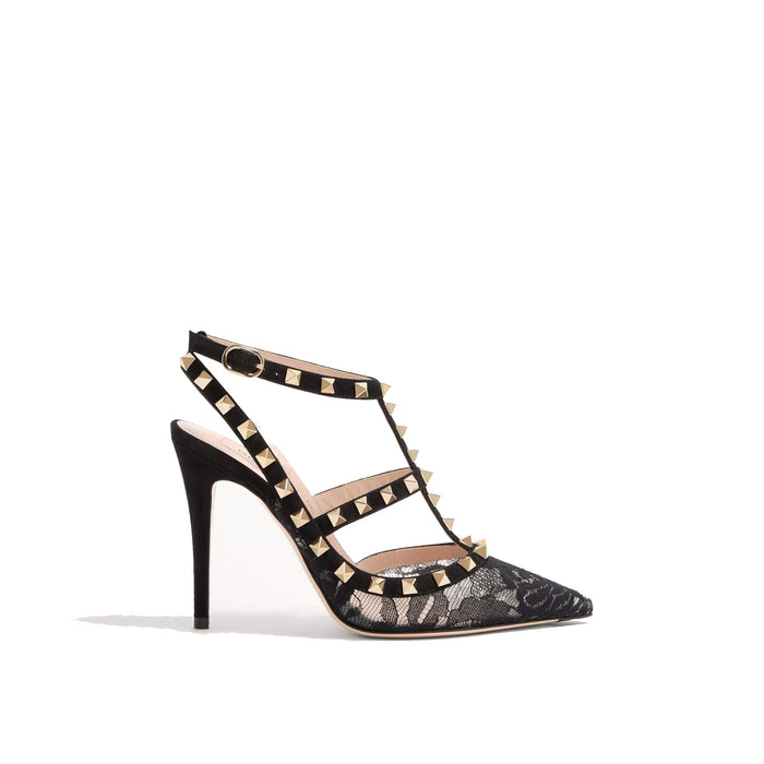 Garavani Rockstud Suede Pumps Black Calf Leather