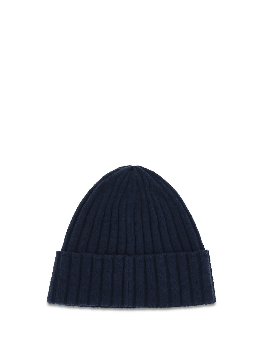 Beanie Hat Ribbed Wool, Very Dark Blue Wool (ovis Aries)