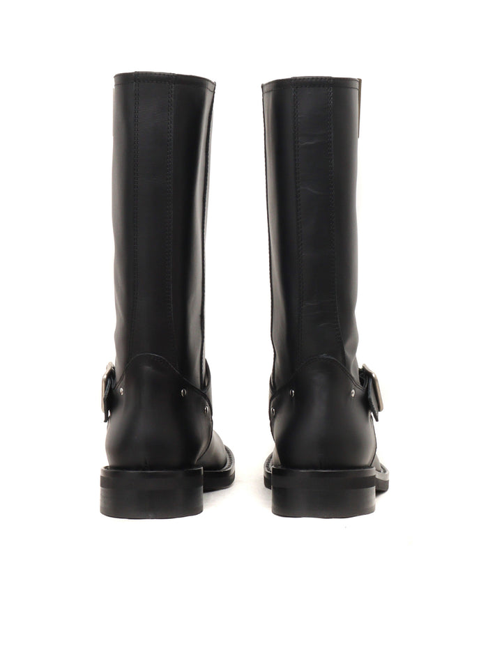 BUCKLES V NICKEL BIKER BOOTS Black Leather Sole Rubber