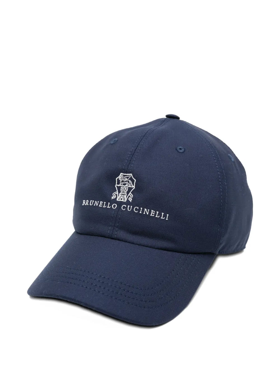 Brunello Cucinelli Outer: Virgin Wool 100%; Lining: Cotton 100%; Trims: Calf Leather 100% baseball cap in navy