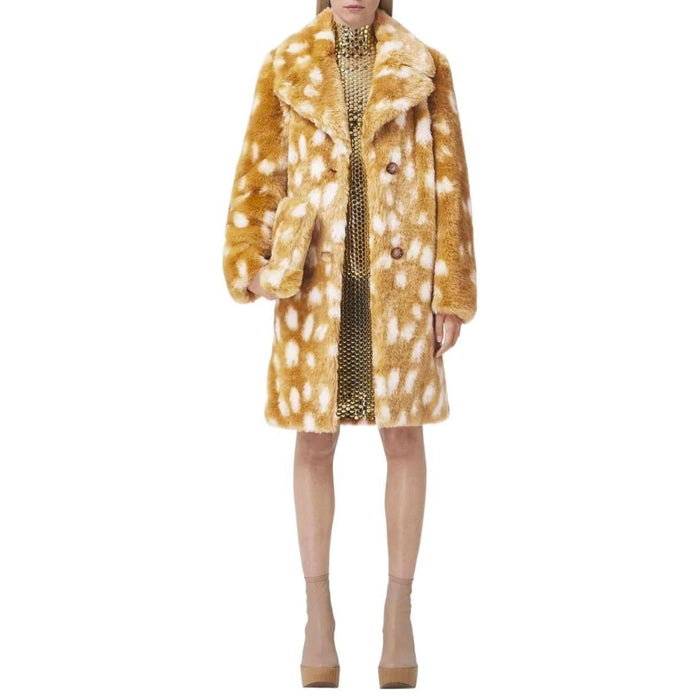 Faux Fur Coat Beige Lambskin