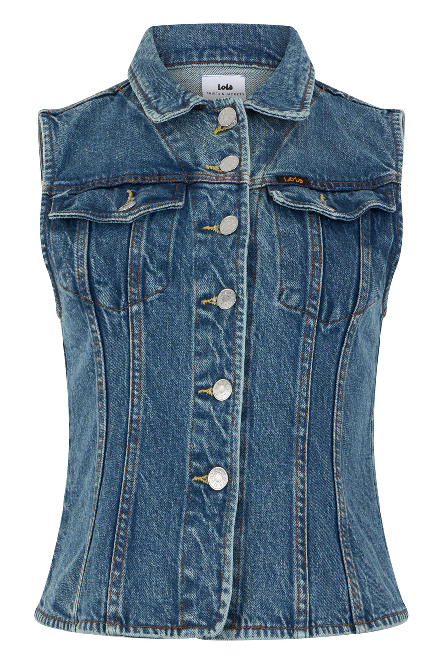 Denim Gilet Stone Vintage Cotton Waistcoats & Gilets