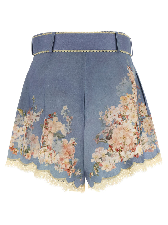 Cascadian Tuck Shorts Light Blue Linen Bermuda