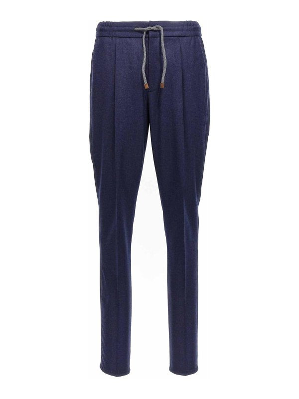 Brunello Cucinelli Mens Navy Wool Relaxed Trousers Blue