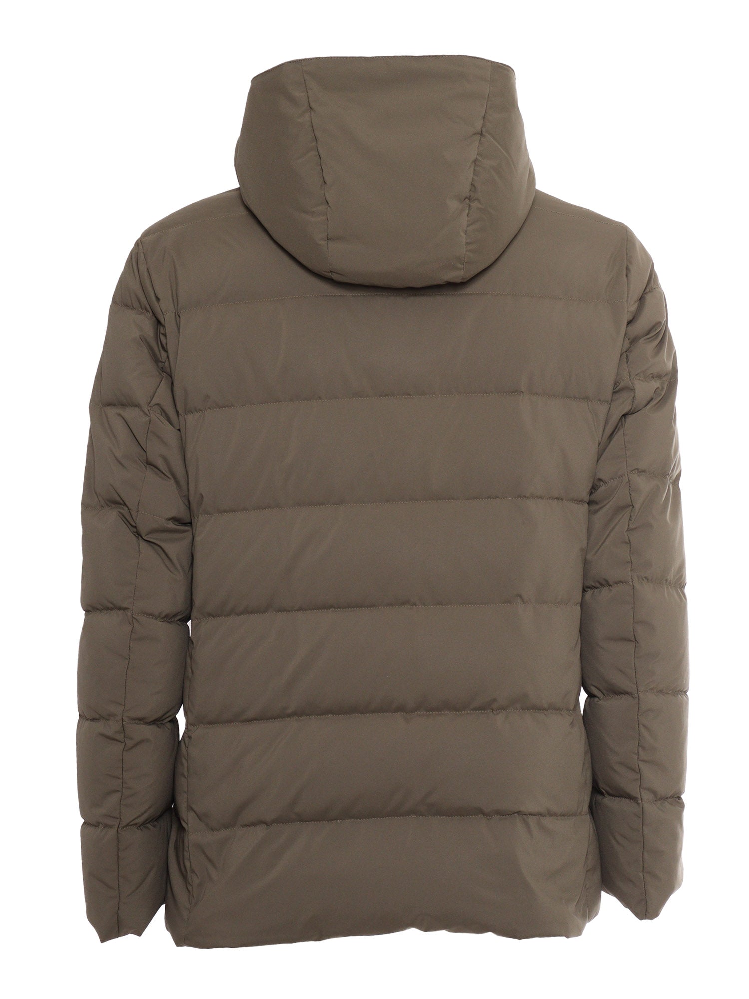 Double Breasted Hooded Down Jacket Green Short Puffer