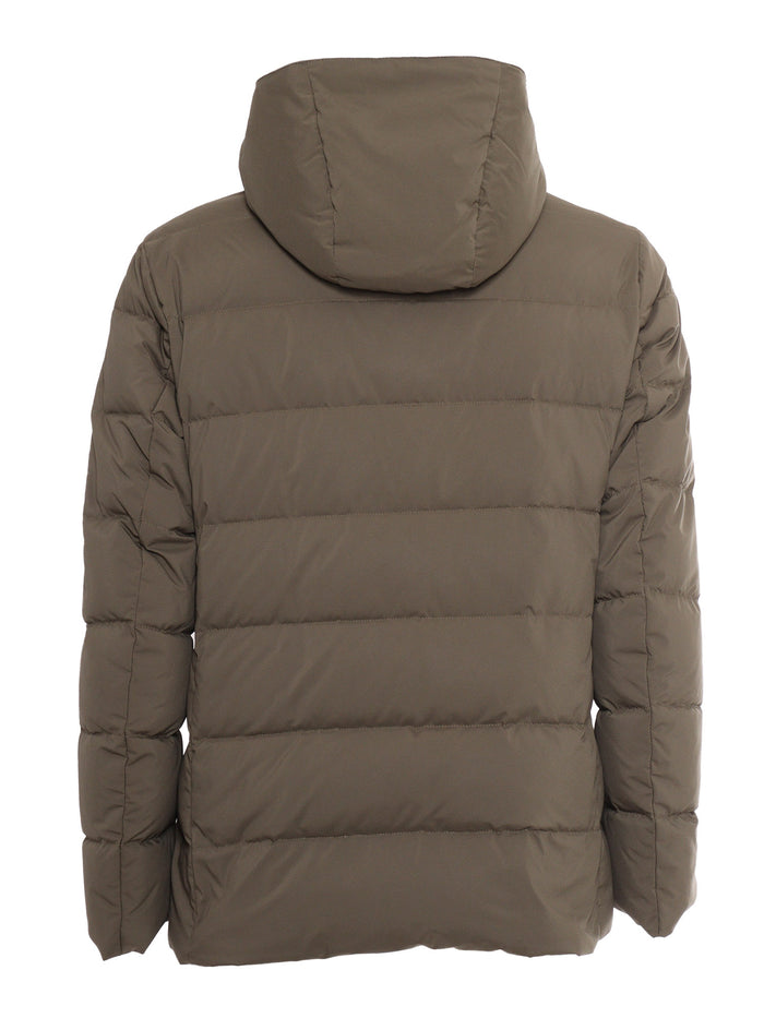 Double Breasted Hooded Down Jacket Green Short Puffer