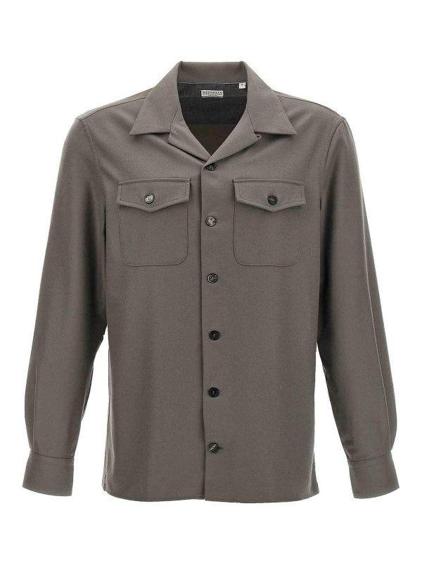 Brunello Cucinelli Mens Military Wool Button Front Shirt