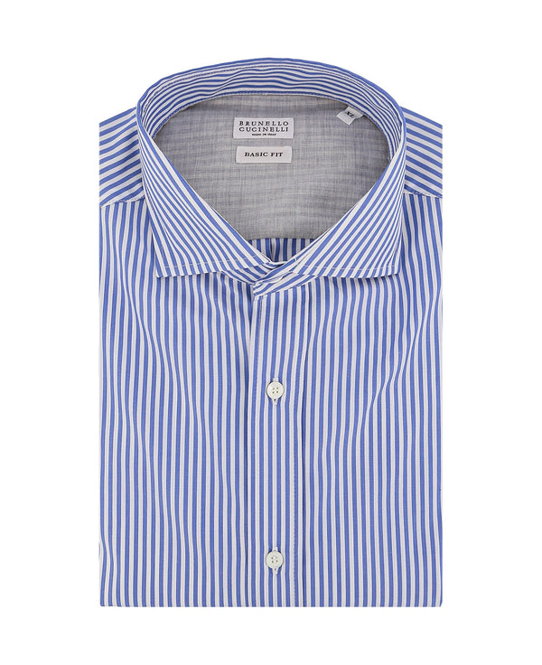 Brunello Cucinelli Mens Blue Striped Button-Down Shirt