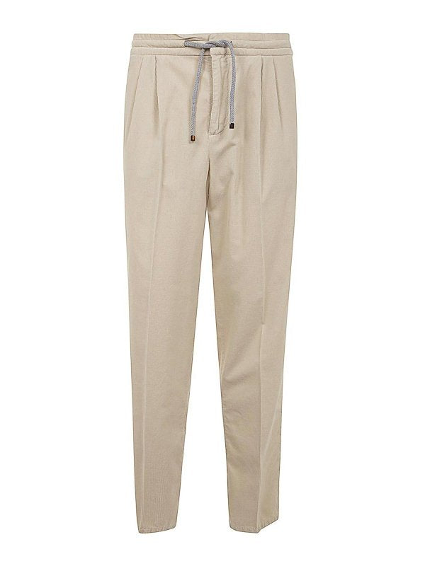 Brunello Cucinelli Mens Limestone Cotton Drawstring Trousers