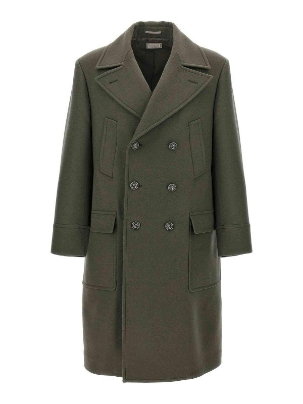 Brunello Cucinelli Mens Military Green Wool Coat One Color Clothing